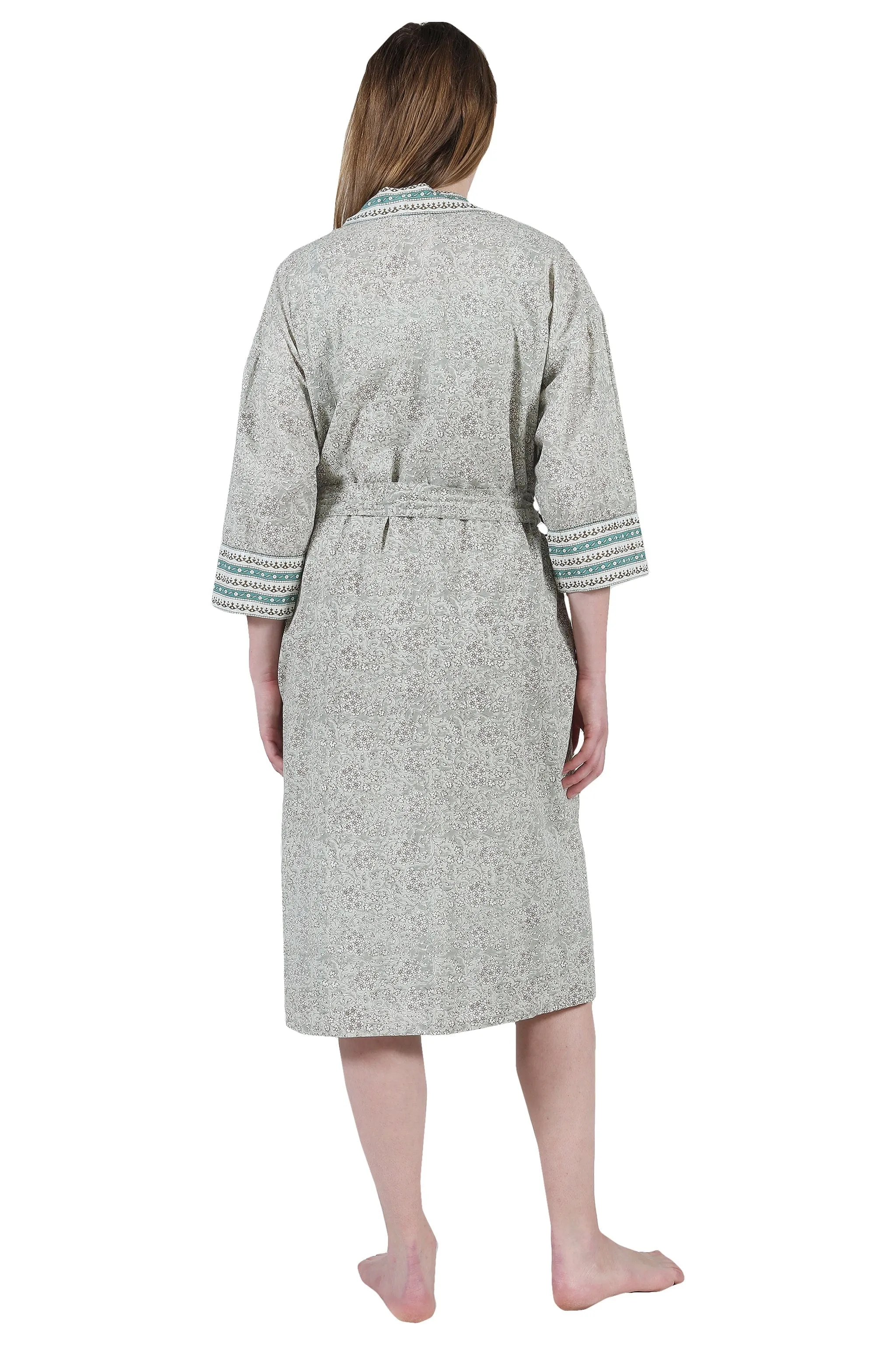 La Cera Cotton Print Wrap Robe