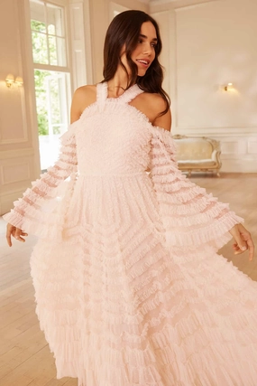 Flexible Cut Vibrant Hue La Vie En Rose Off-Shoulder Gown