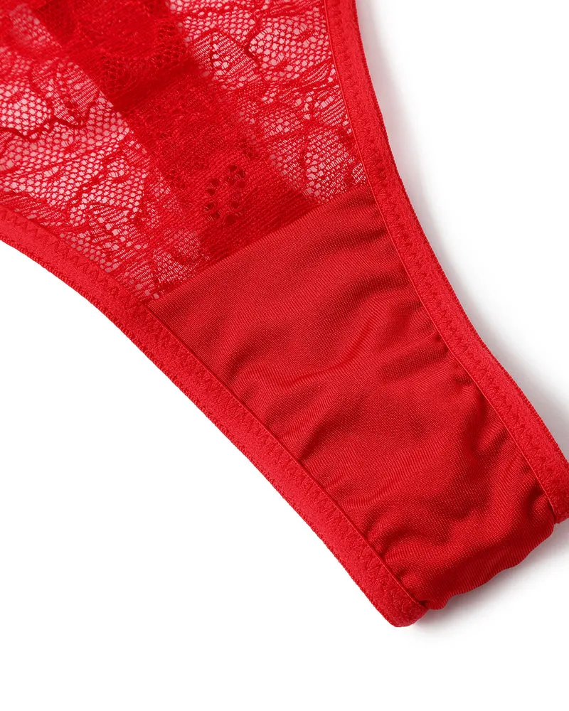 Lace Thongs with Rhinestone-Embellished Strap