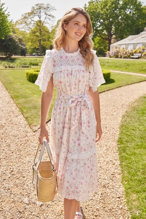 Rose Ditsy Cotton Broderie Midaxi Dress Sophisticated Look