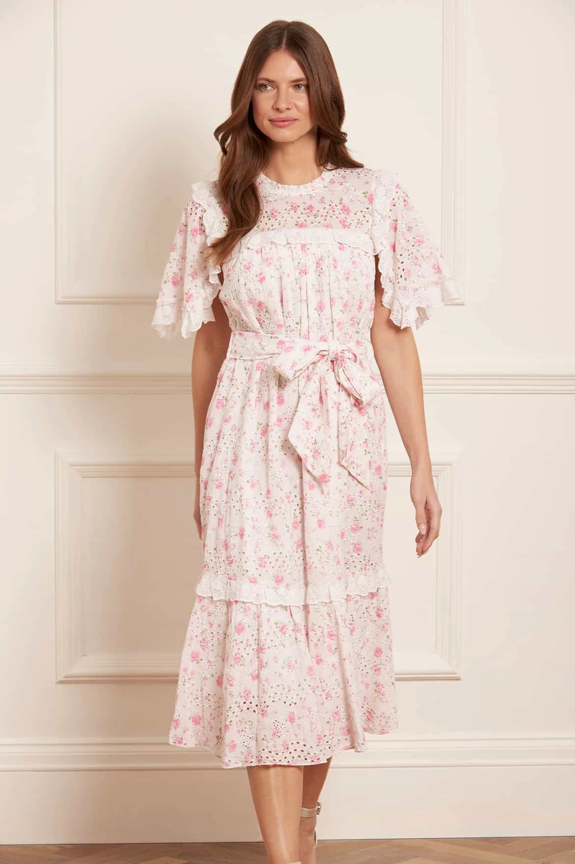 Rose Ditsy Cotton Broderie Midaxi Dress Smart Lines