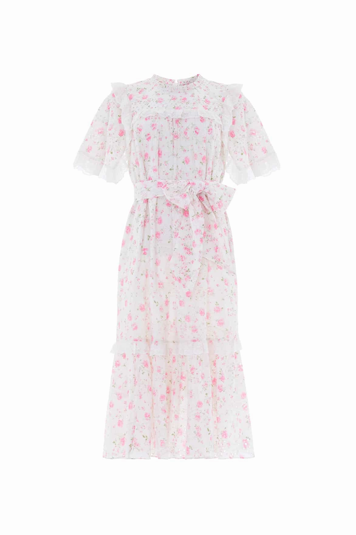 Natural Style Rose Ditsy Cotton Broderie Midaxi Dress