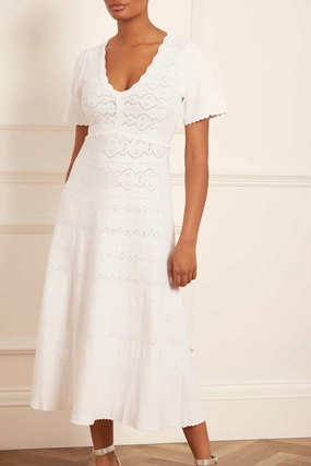 Striped-Pattern Sleek Draping Lace Knit Gown