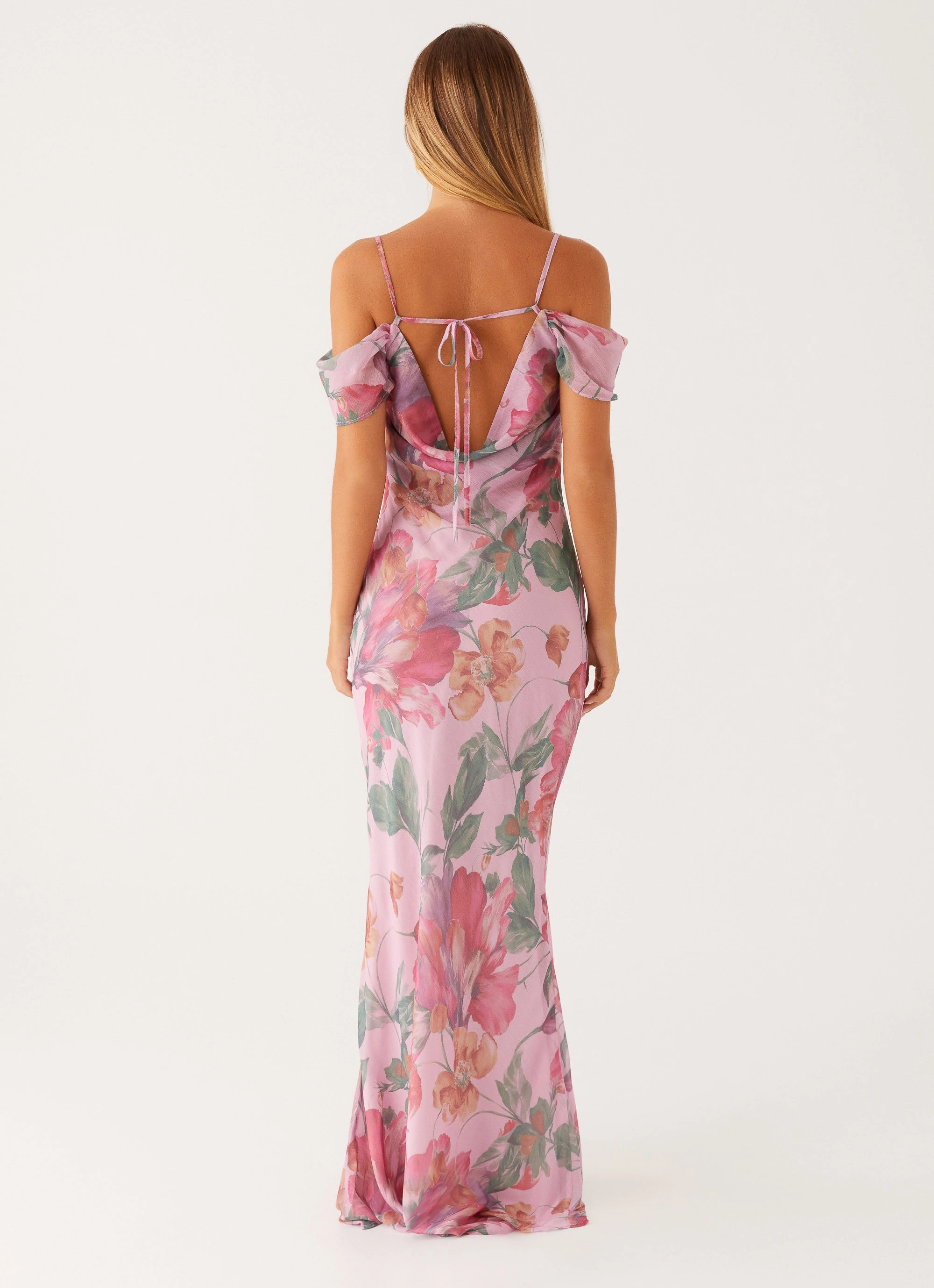 Villa Light Mesh-Sleeve Seline Maxi Dress - Pink Floral