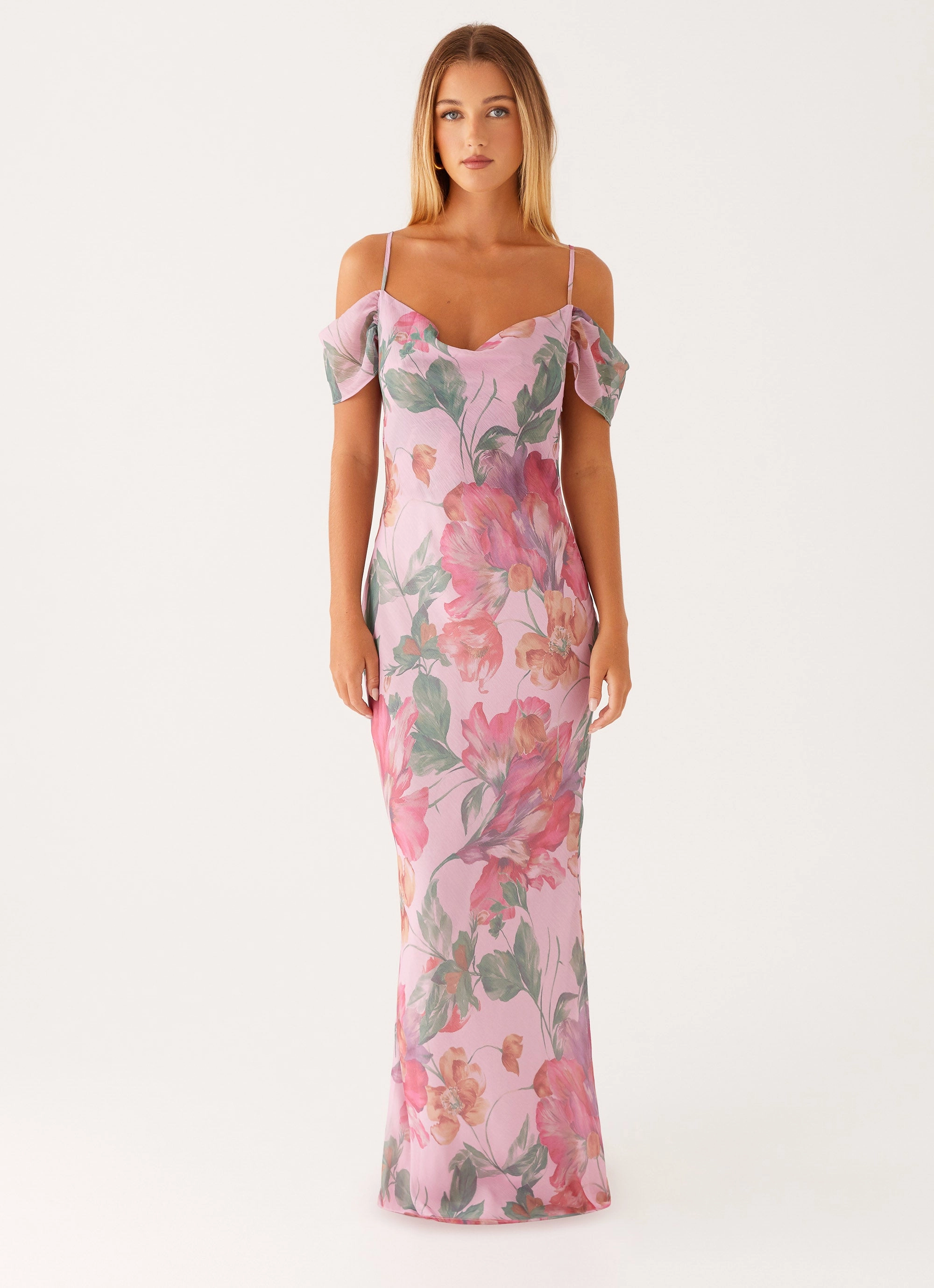 Chic Direction Romantic Mood Seline Maxi Dress - Pink Floral