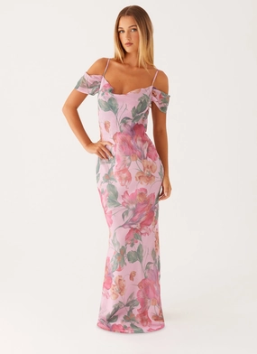 Seline Maxi Dress - Pink Floral Color Soft Radiant Mood