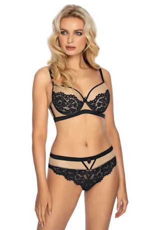 Ladies Elegant Black Floral Lace Sheer Mesh Satin Band Underwired Push Up Bra A 178