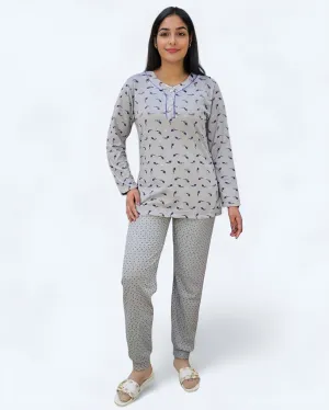 Ladies Long Sleeve Floral Printed Pajama Set