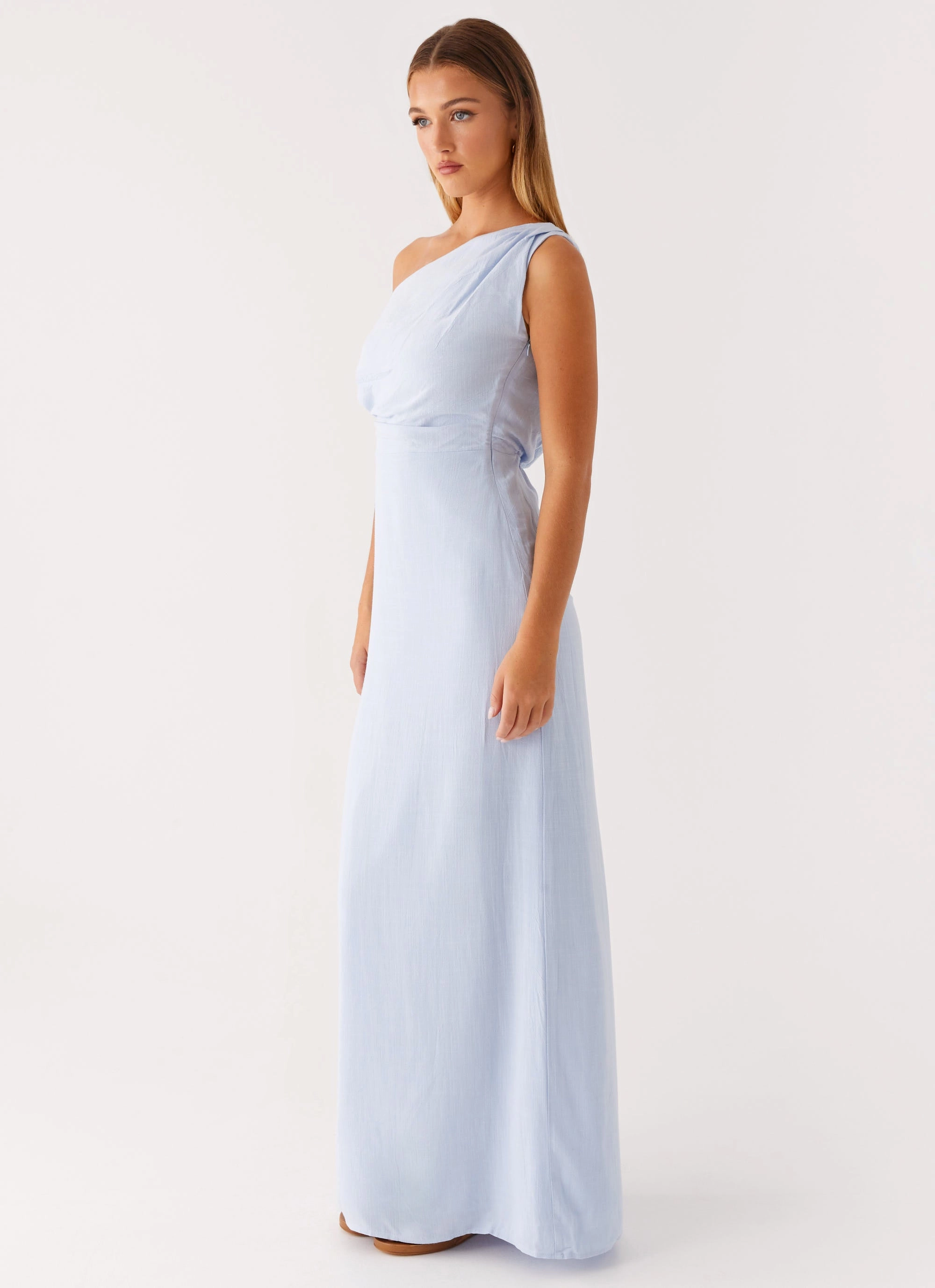 Lady Love Linen Maxi Dress - Blue Asymmetrical hem