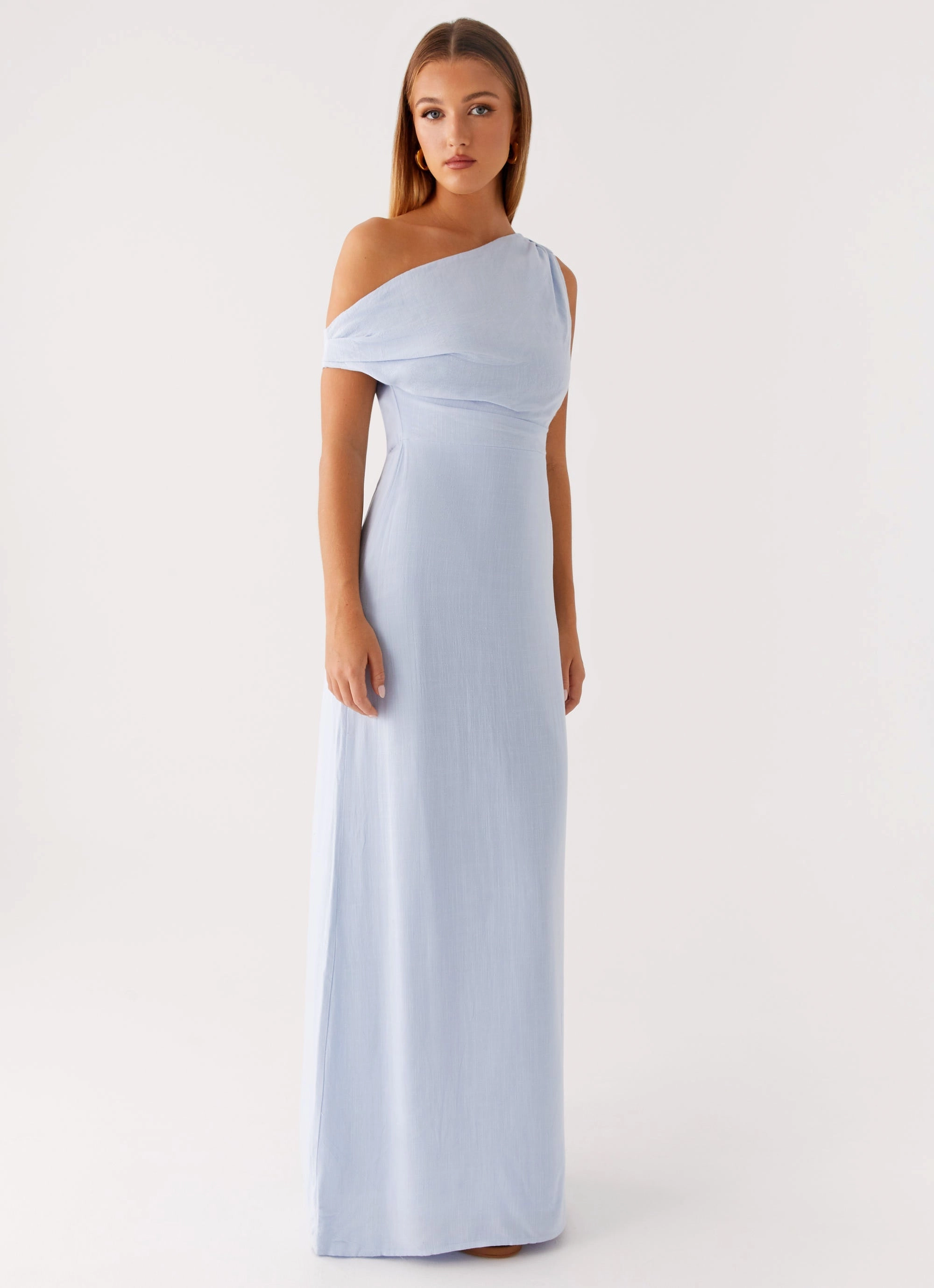 Lady Love Linen Maxi Dress - Blue Decorative-Design Sculpted Form