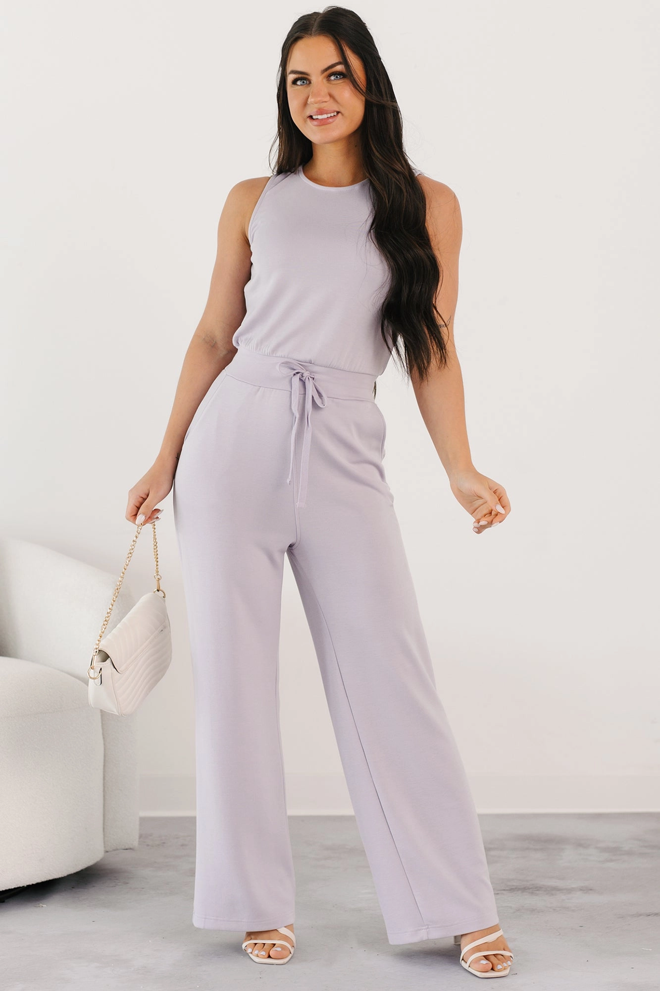 FourWay Stretch Fabric Laid-Back Livin Sleeveless Jumpsuit (Lilac)