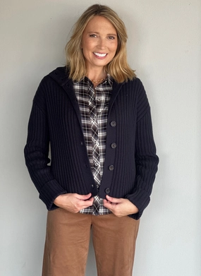 Lakshmi Long Sleeve Mock Neck Cardigan in Dark Storm AthleisureCompatible Airflow Weave Pattern