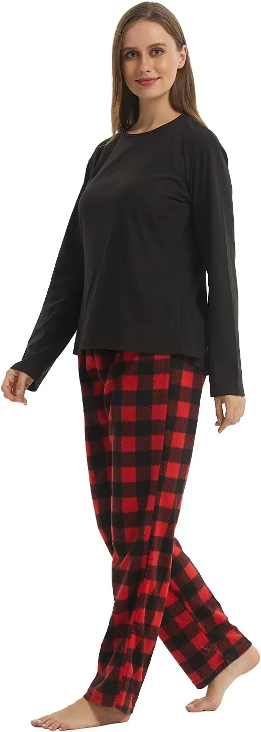LANBAOSI Buffalo Plaid Pajamas Fleece Pajama Sets 2 Piece Long Sleeve Sleepwear Christmas Pajamas Women Ultra-Soft Pijamas