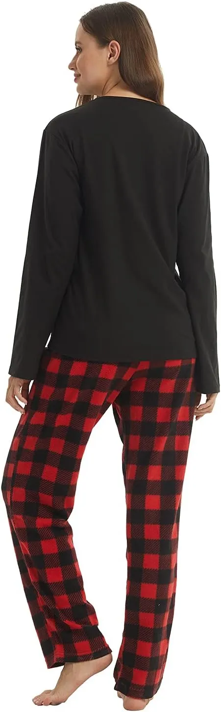 LANBAOSI Buffalo Plaid Pajamas Fleece Pajama Sets 2 Piece Long Sleeve Sleepwear Christmas Pajamas Women Ultra-Soft Pijamas
