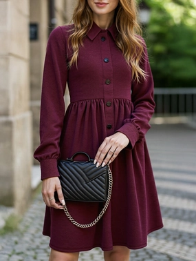 SustainableCotton Lapel Single-Breasted Long-Sleeved Dress