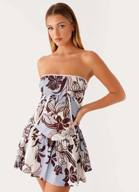 Evening Event Comfort Layer Larnie Linen Mini Dress - Bluewood Blossom