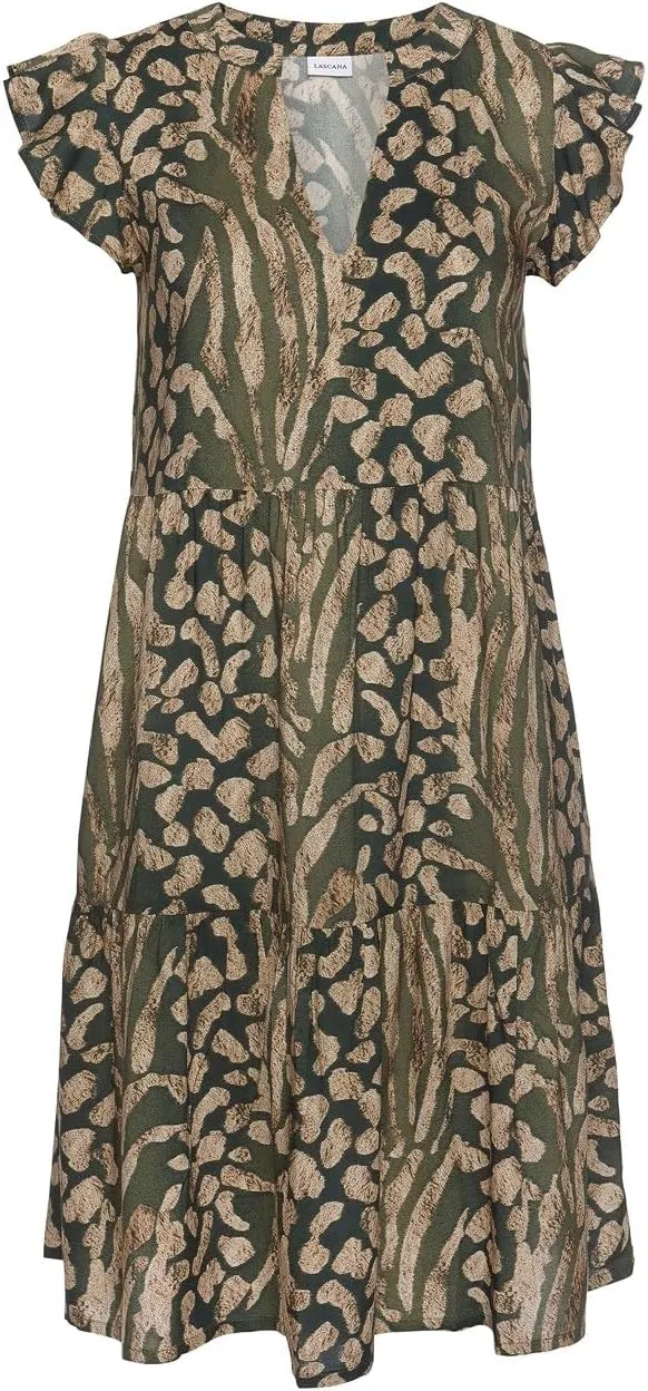 LASCANA Women's Animal Print V-Neck Dress