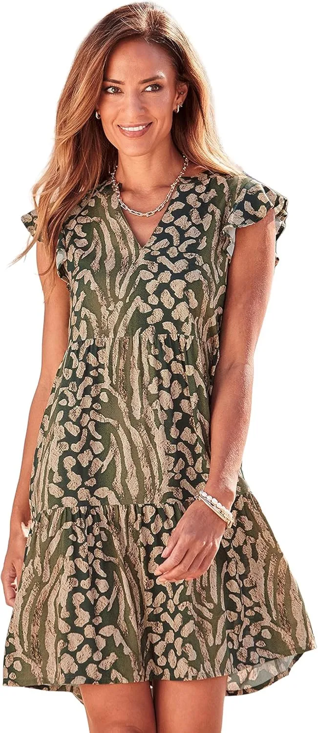 LASCANA Women's Animal Print V-Neck Dress