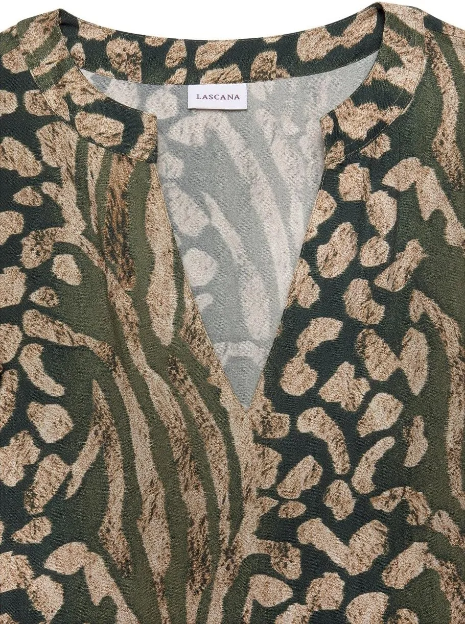 LASCANA Women's Animal Print V-Neck Dress