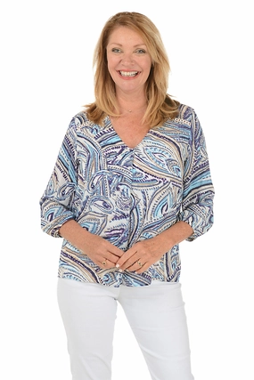 Sleeveless Tee Petite Paisley Crepe V-Neck Blouse