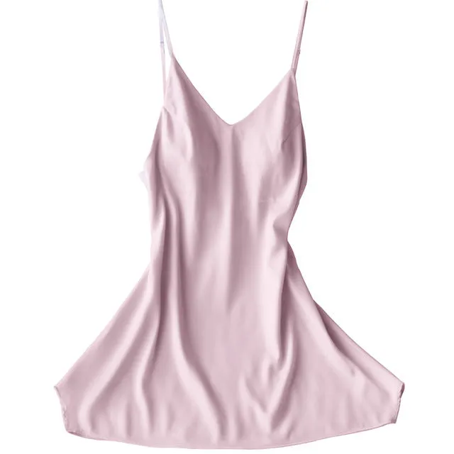 LASPERAL Summer Sexy Silk Satin Night Dress Women V-neck Sleeveless Nighties Nightgown Ladies Nightdress Female 2018 Sleepshirt