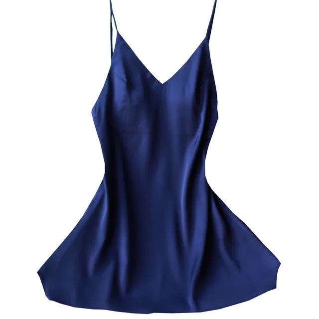 LASPERAL Summer Sexy Silk Satin Night Dress Women V-neck Sleeveless Nighties Nightgown Ladies Nightdress Female 2018 Sleepshirt