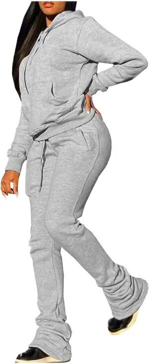 Lastesso Fall Outfits for Women 2024 Oversized Two Piece Sweatsuits Casual Long Sleeve Hoodies and Wide Leg Trousers