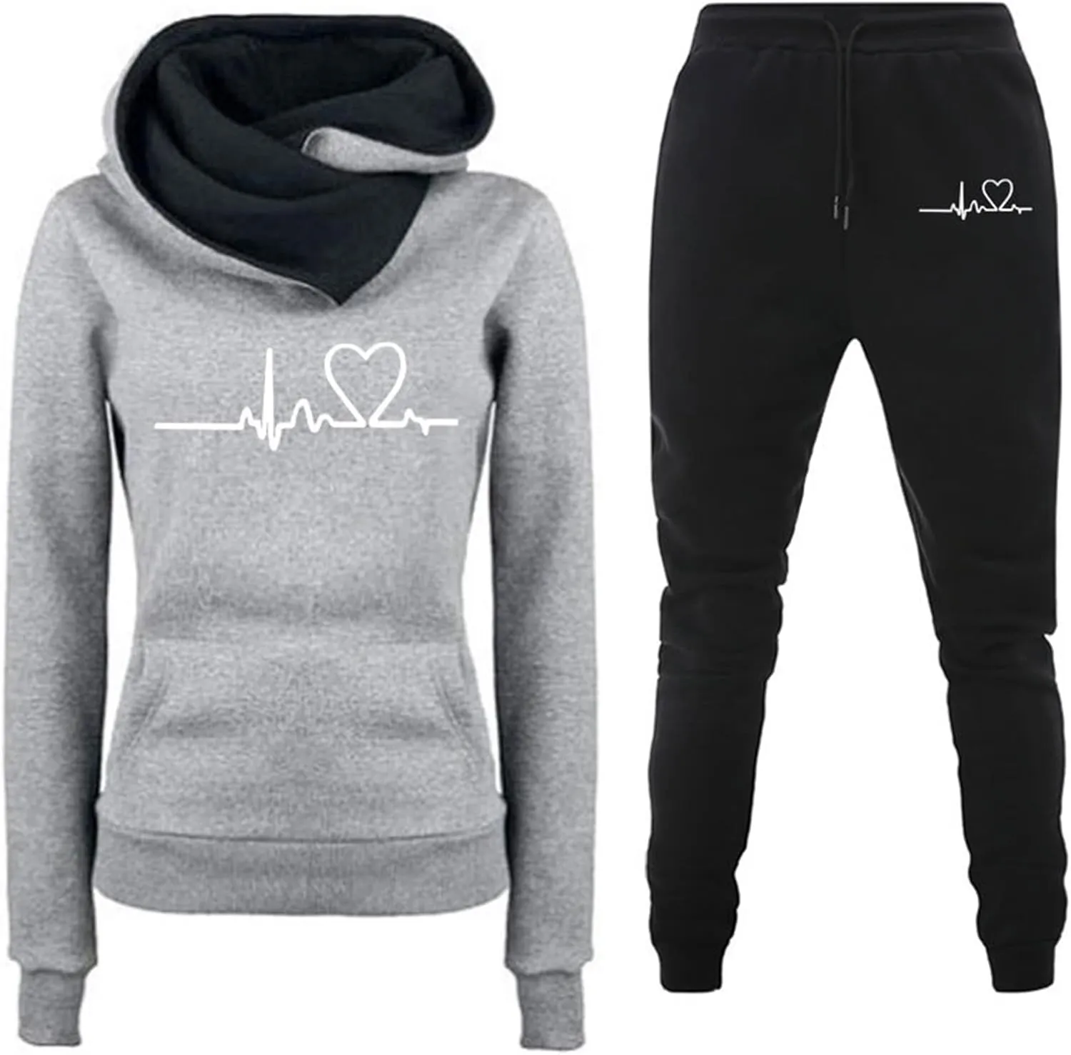 Lastesso Lounge Sets for Women 2 Piece Pants Fashion Heart Print Sweatshirts Relaxed Pants Soft Matching Workout Sweat Sets
