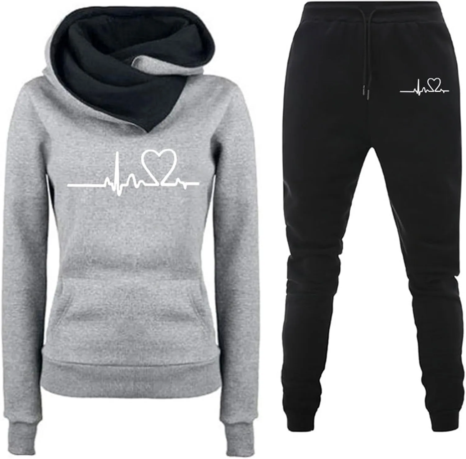 Lastesso Lounge Sets for Women 2 Piece Pants Fashion Heart Print Sweatshirts Relaxed Pants Soft Matching Workout Sweat Sets