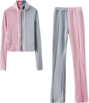 Lastesso Sweatsuits for Women Set 2 Piece Fashion Color Block Clthing Casual Size Lightweight Tracksuit Soft Sweatsuits Set