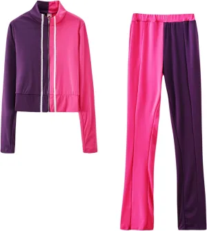 Lastesso Sweatsuits for Women Set 2 Piece Fashion Color Block Clthing Casual Size Lightweight Tracksuit Soft Sweatsuits Set