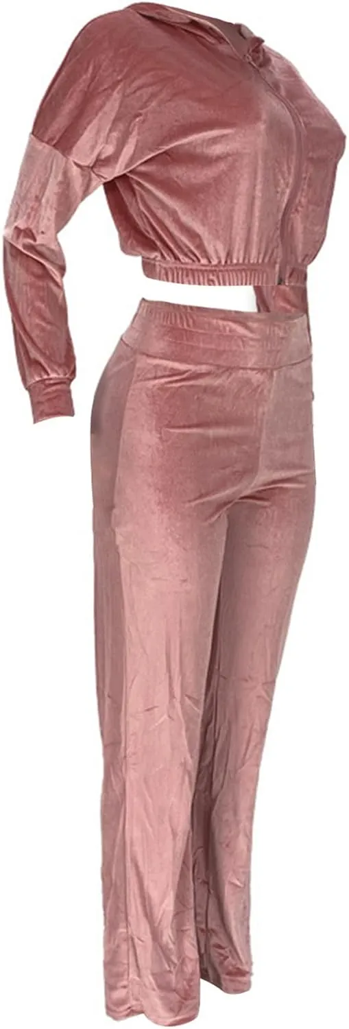 Lastesso Velour Jogging Suits for Women Soft Track Suits 2 Piece Set Cozy Loungewear Cropped Jackets Elastic Sweatpants