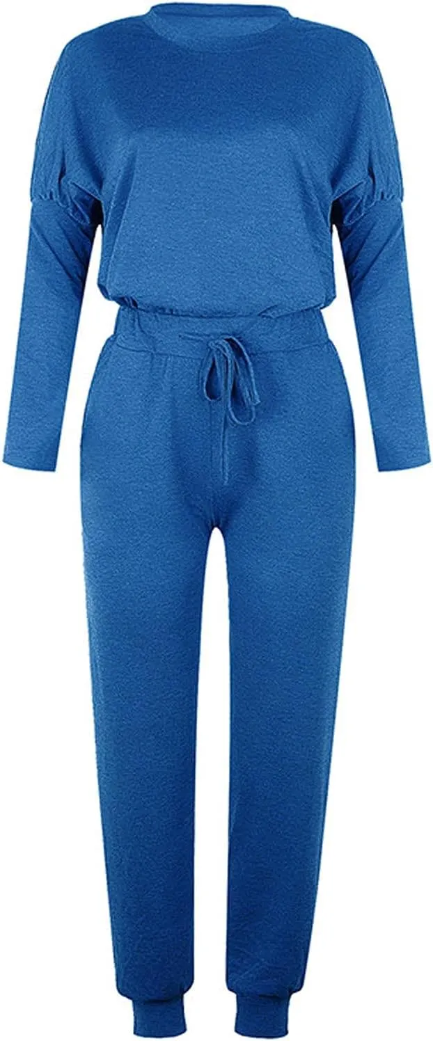 Lastesso Women Track Suits 2 Piece Set Crewneck Solid Tops and Baggy High Waist Sweatpants with Pockets Lightweight Sweatsuit