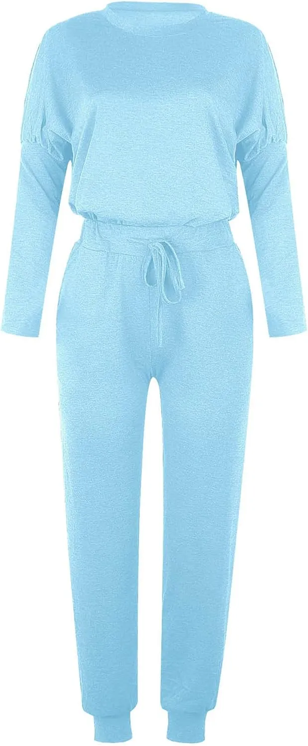 Lastesso Womens 2 Piece Sweatsuits Set Lightweight Loungewear Crewneck Loose Pullover Cozy Active Jogger Pants Soft Tracksuit