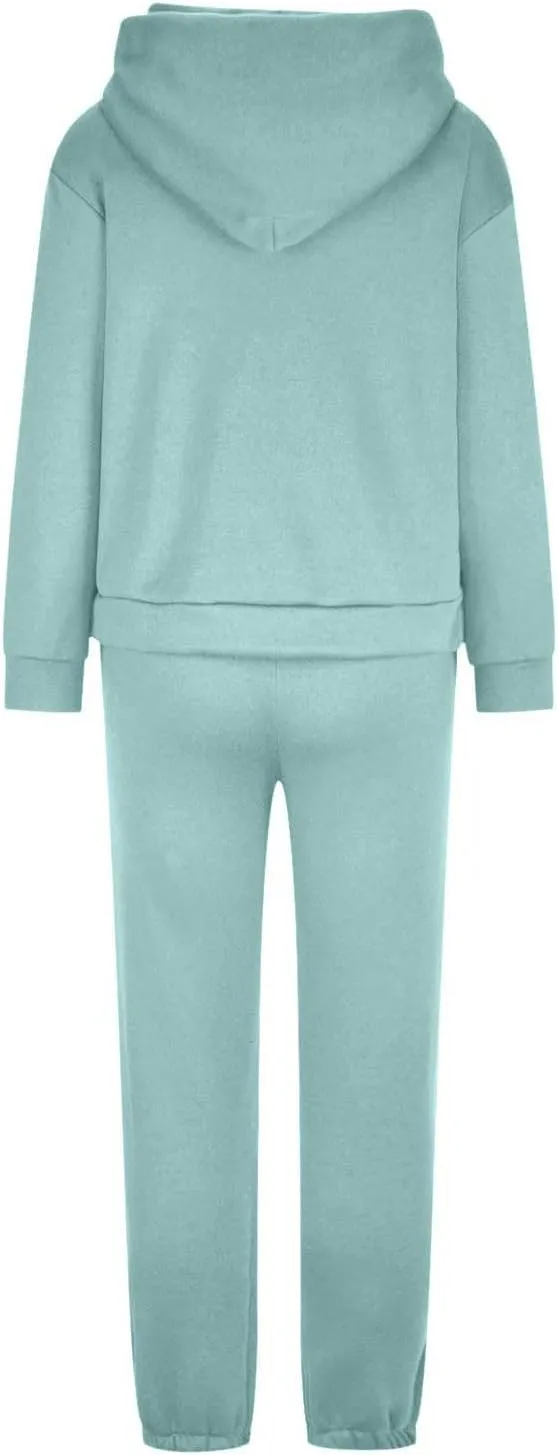 Lastesso Womens 2 Piece Sweatsuits Sets Oversized Long Sleeve Solid Hoodies Casual Belted Elastic Sweatpants Tracksuit Sets