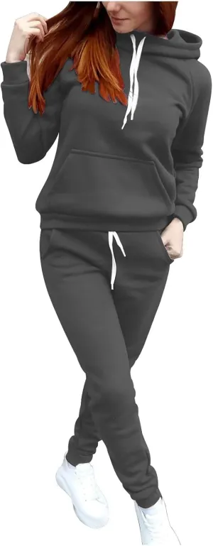 Lastesso Womens Loungewear Sets 2 Piece Plus Size Solid Color Drawstring Workout Sets Lightweight Sproty Tracksuit Outfits
