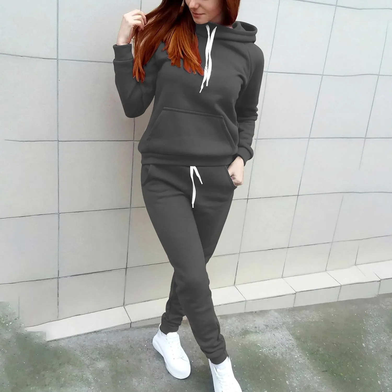 Lastesso Womens Loungewear Sets 2 Piece Plus Size Solid Color Drawstring Workout Sets Lightweight Sproty Tracksuit Outfits