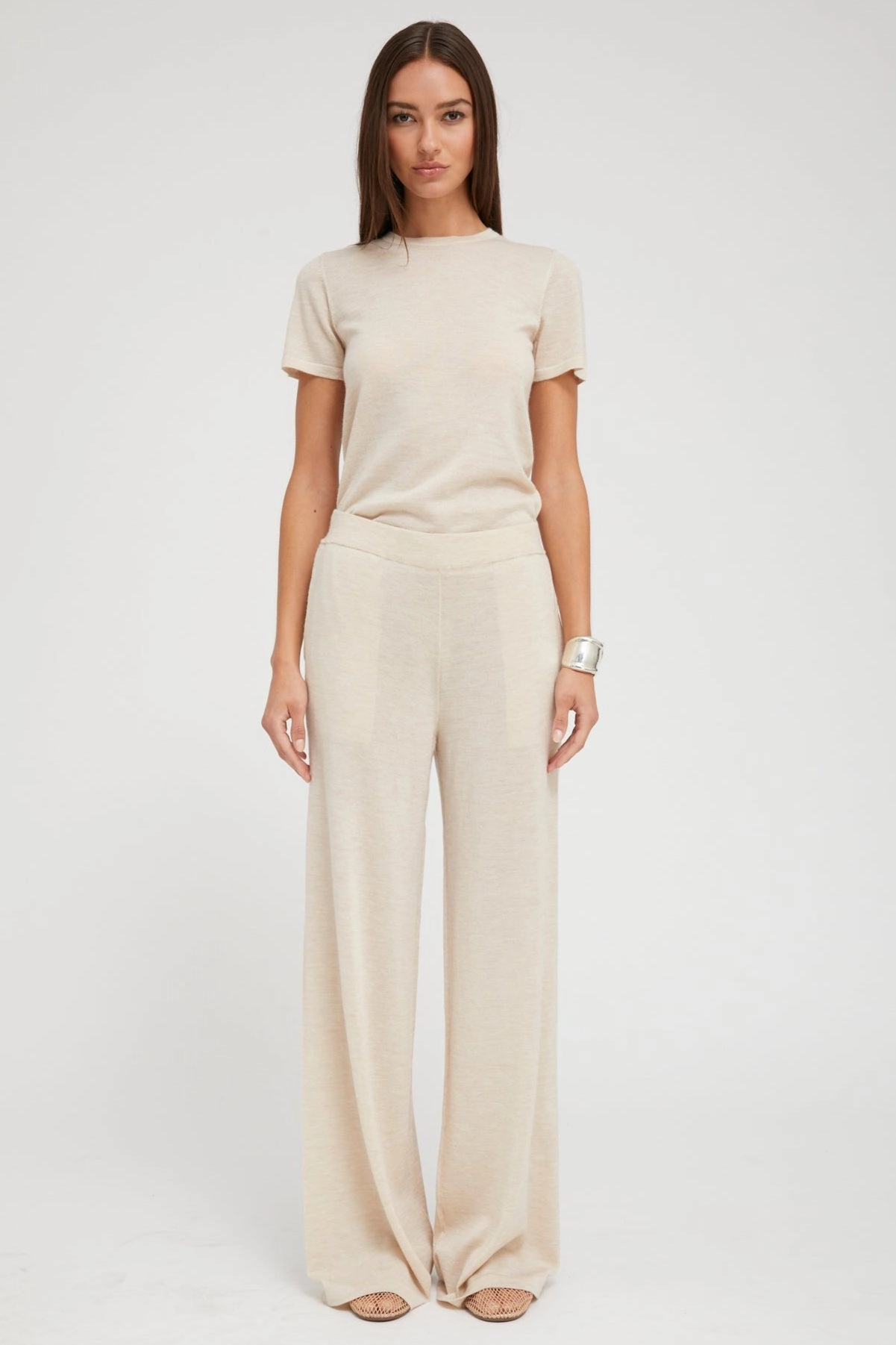 Latte Ultra Fine Cashmere Wide Leg Pants Comfy Wearable