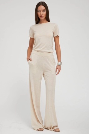 Latte Ultra Fine Cashmere Wide Leg Pants All Purpose Fit Non Irritating Seams