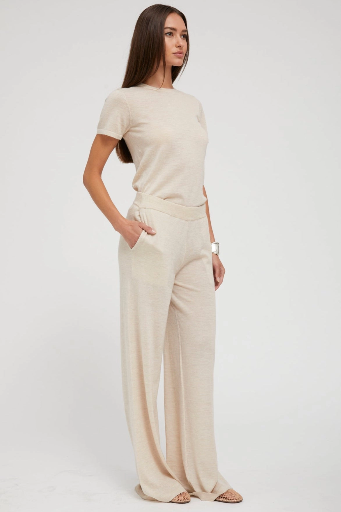 Performance Design Fit Latte Ultra Fine Cashmere Wide Leg Pants