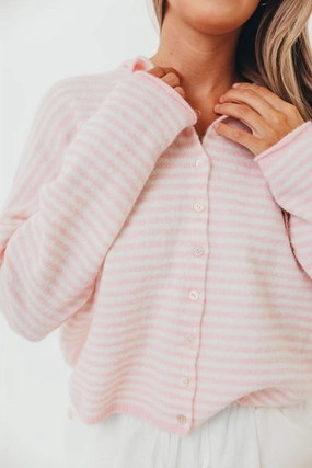 Piper Mini Stripes Cardigan in Pink Flatlock Seam NonRestrictive