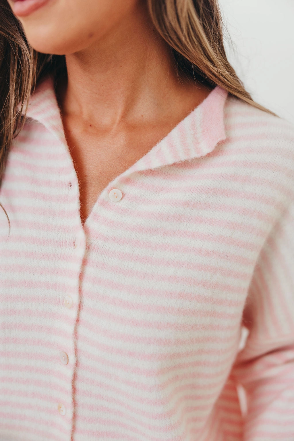 Elasticized Waistband Piper Mini Stripes Cardigan in Pink