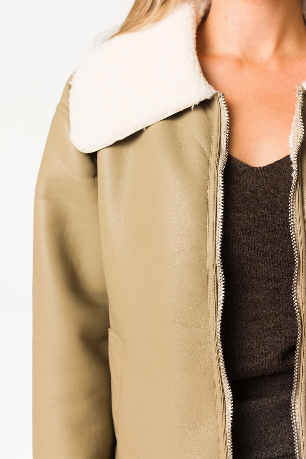 Sammy Vegan Leather and Shearling Jacket in Sandstone *Final-Sale* Eco Conscious Dye Process