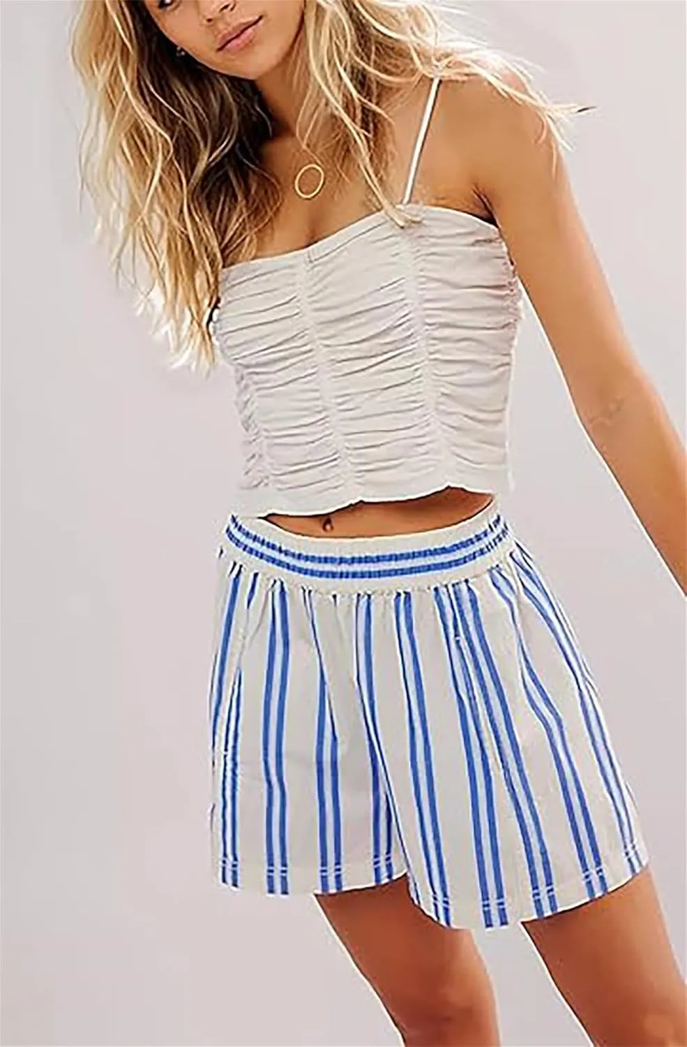 LAVASEON Women Striped Boxer Shorts Y2K Casual Lounge Shorts Elastic High Waist Pajama Bottoms Sleepwear Beach Pants