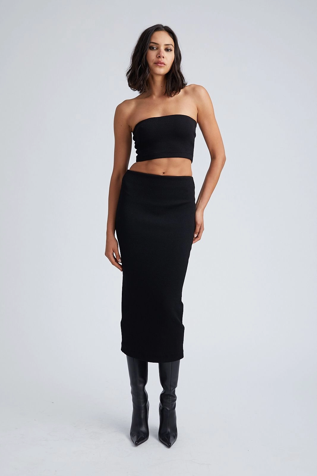 Buttery Soft Feel ColorfastMaterial Black Stretch Jacquard Micro Tube Top