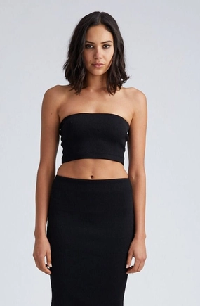 TaglessNecklineComfort Tagless Comfort Collar Black Stretch Jacquard Micro Tube Top