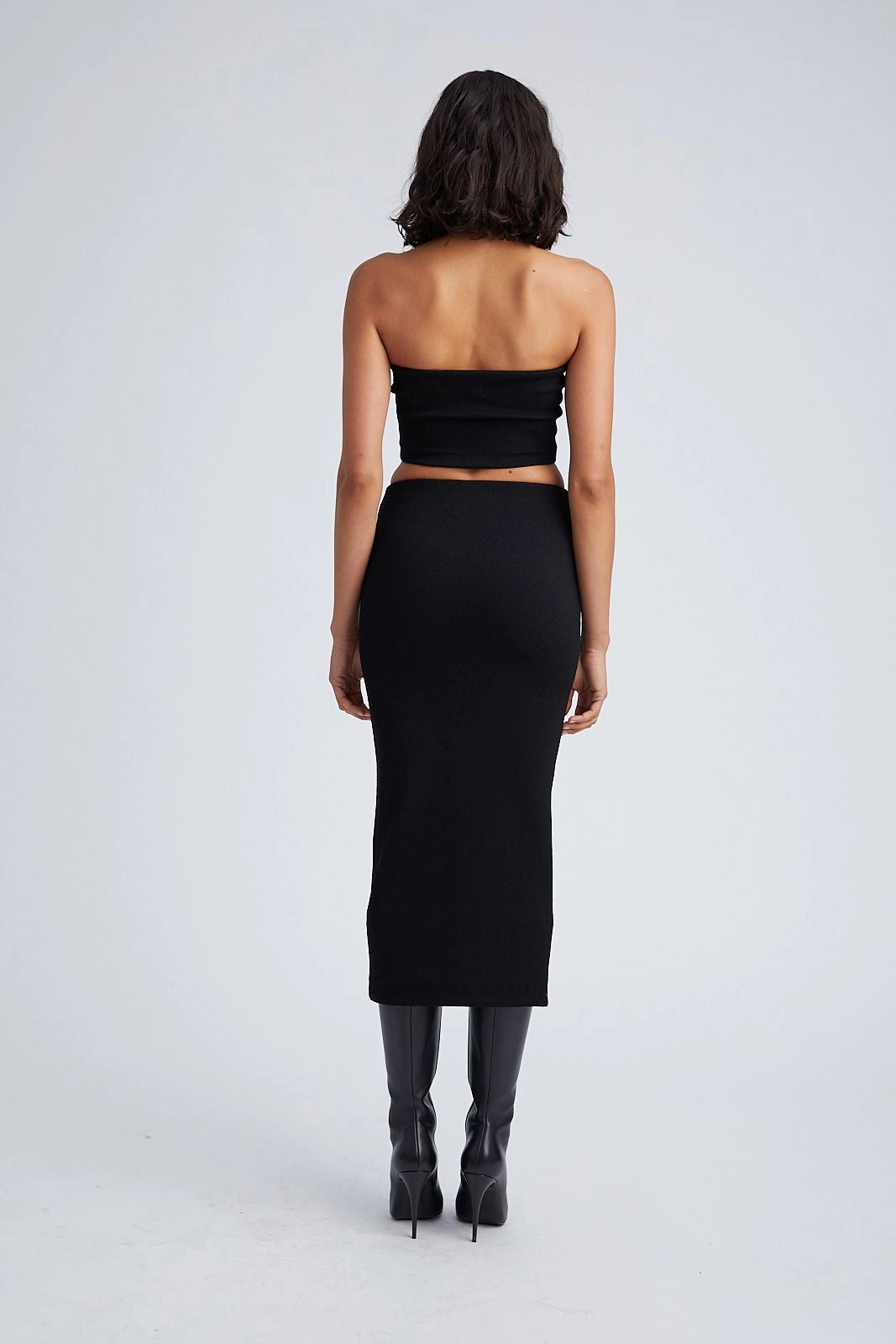 Versatile Layering Piece Odor Resistant Coating Black Stretch Jacquard Micro Tube Top