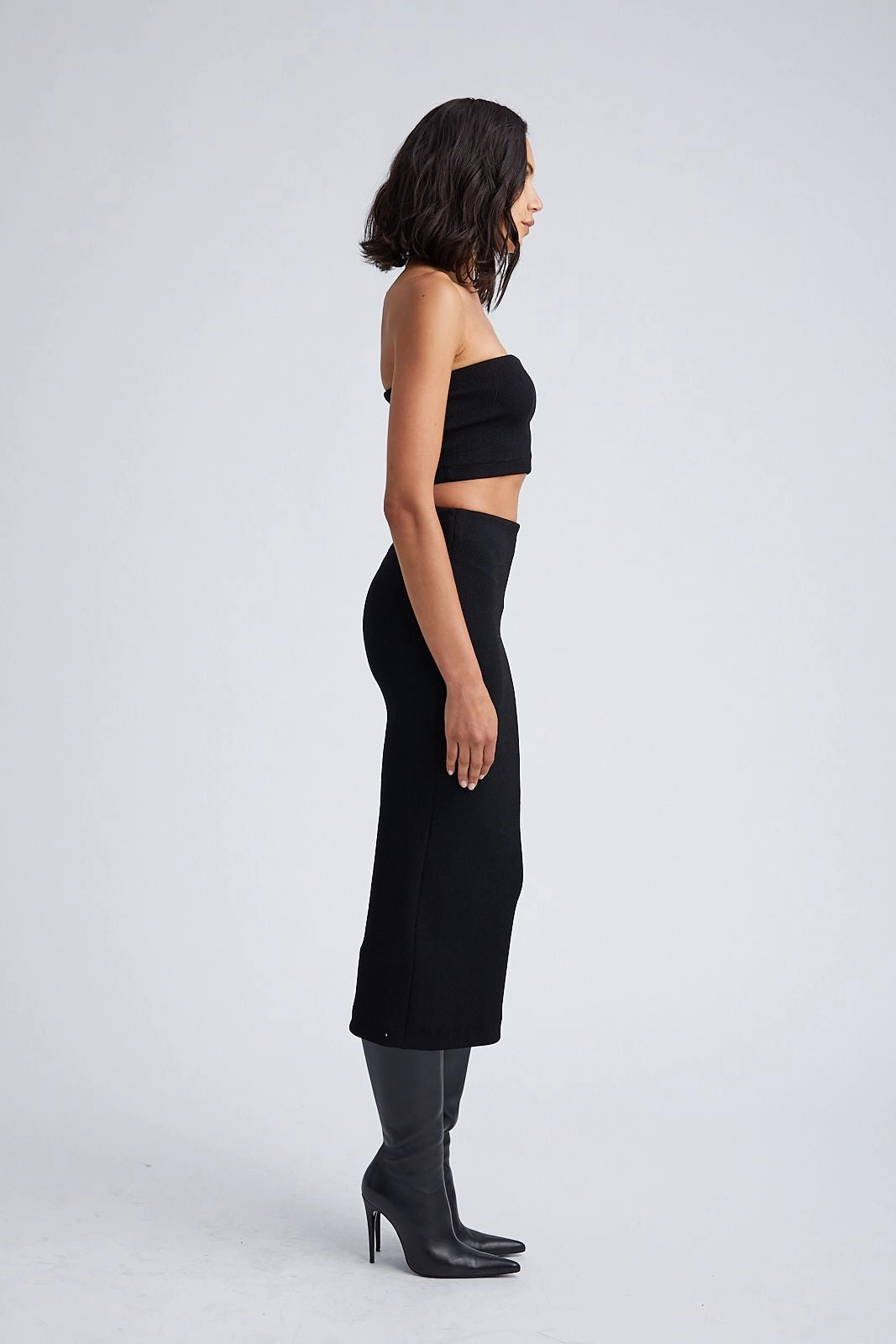 Black Stretch Jacquard Micro Tube Top AirflowOptimized Design Basic Long Sleeve