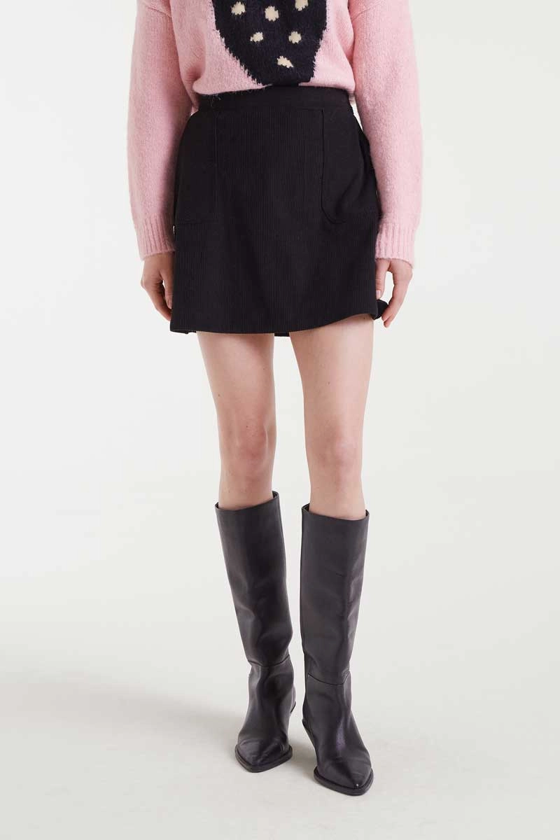 Comfortable Feel Corduroy Mini Skirt in Black