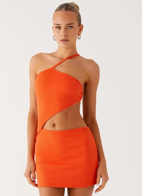 Transitional-Wear Riano Cut Out Mini Dress - Fire Orange